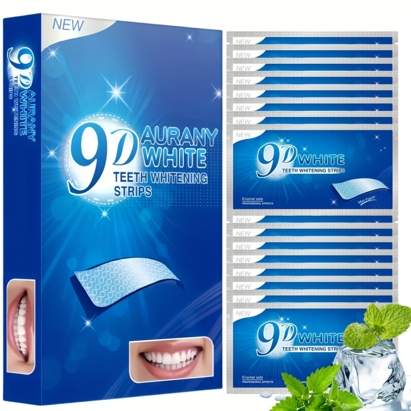 Teeth Whitening Strips Permanent - แถบฟอกสีฟัน Aurany White 9D 21 คู่พร้อมไฮโดรเจนเปอร์ออกไซด์