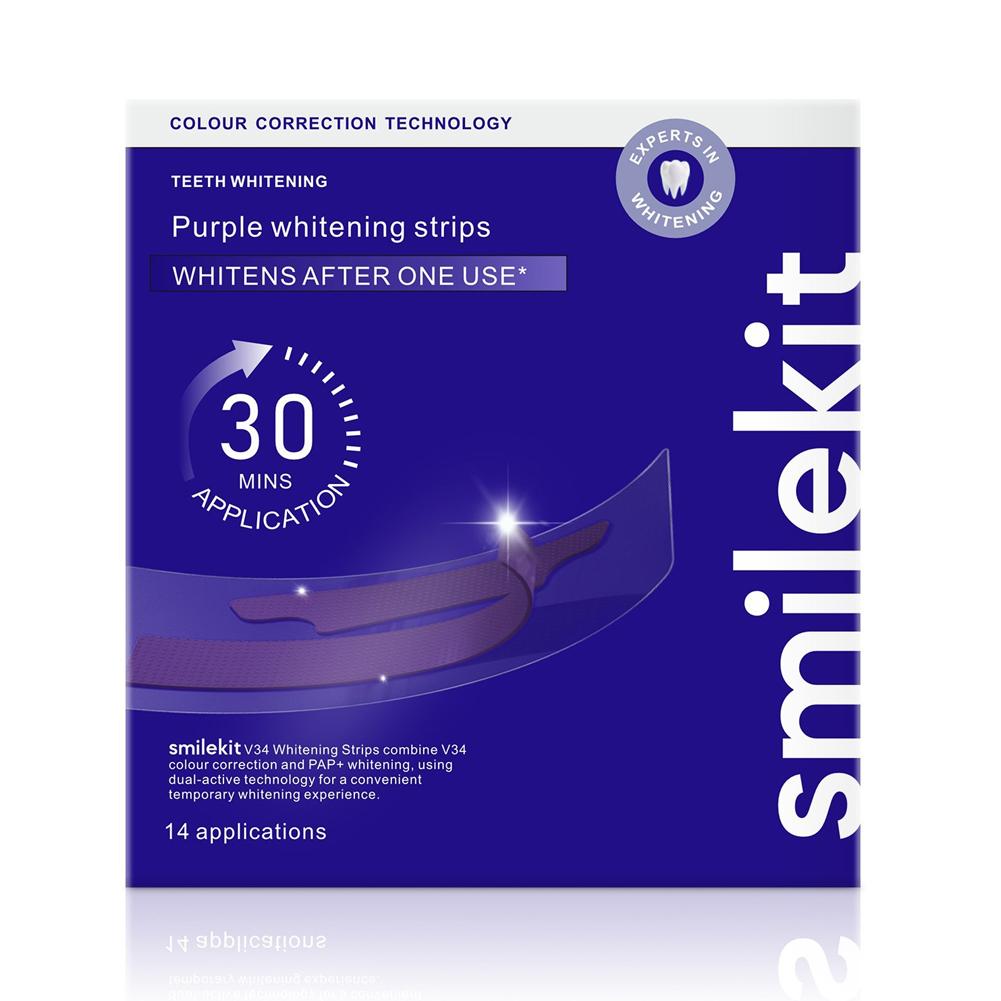 Teeth Whitening Strips Permanent - ﻿ สไมล์คิท แถบฟอกสีฟัน สีม่วง V34 ขจัดคราบ