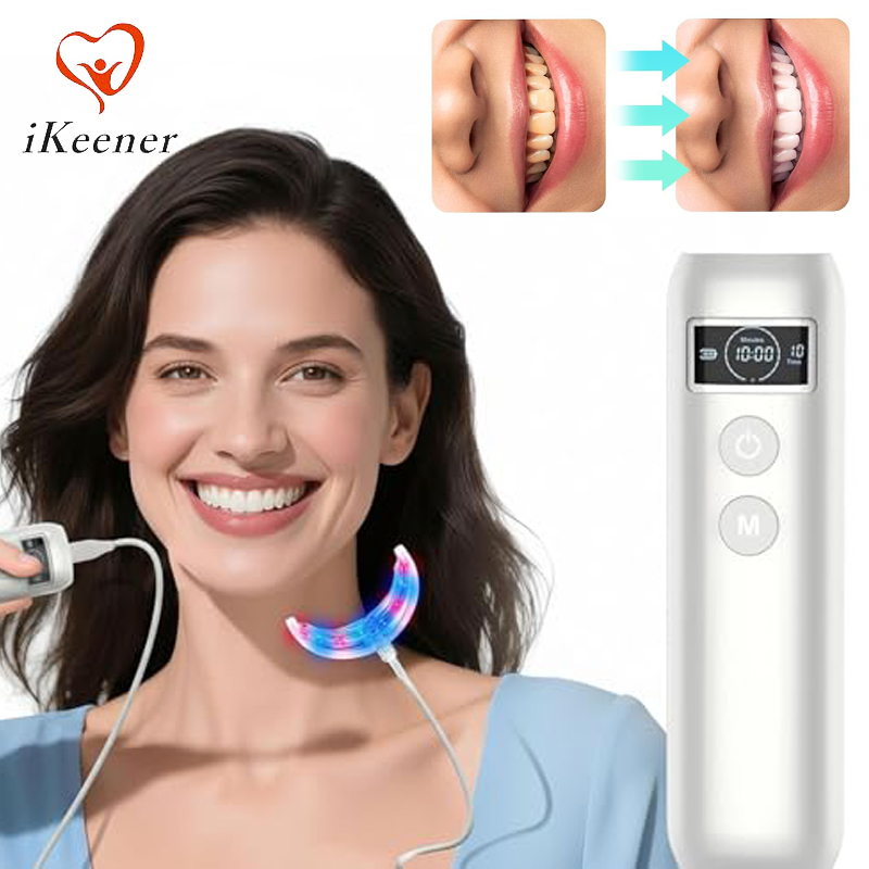 Teeth Whitening Kit With Light - เครื่องเร่งฟอกสีฟัน 16 LED แสงสีแดงและสีน้ำเงิน พร้อมถาดใส่และตัวตั้งเวลา ช่วยฟื้นฟูสุขภาพเหงือก