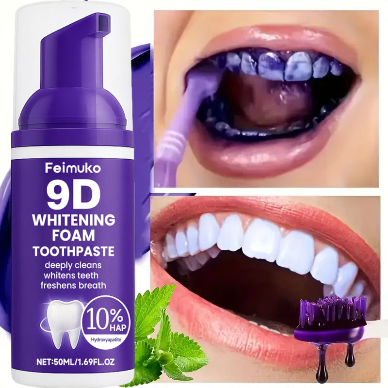 ยาสีฟันมูสฟอกสีฟัน 9D สีม่วง ข - Teeth Whitening Naturally บทวิจารณ์และราคา