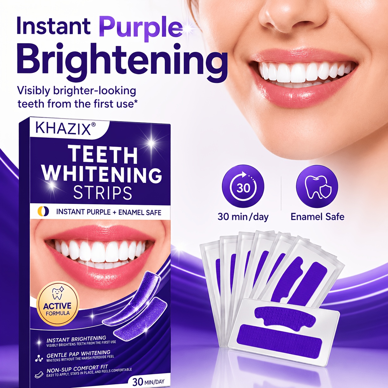แถบฟอกฟันขาวสีม่วง 5/10 คู่ ยึ - Teeth Whitening Strips Permanent บทวิจารณ์และราคา