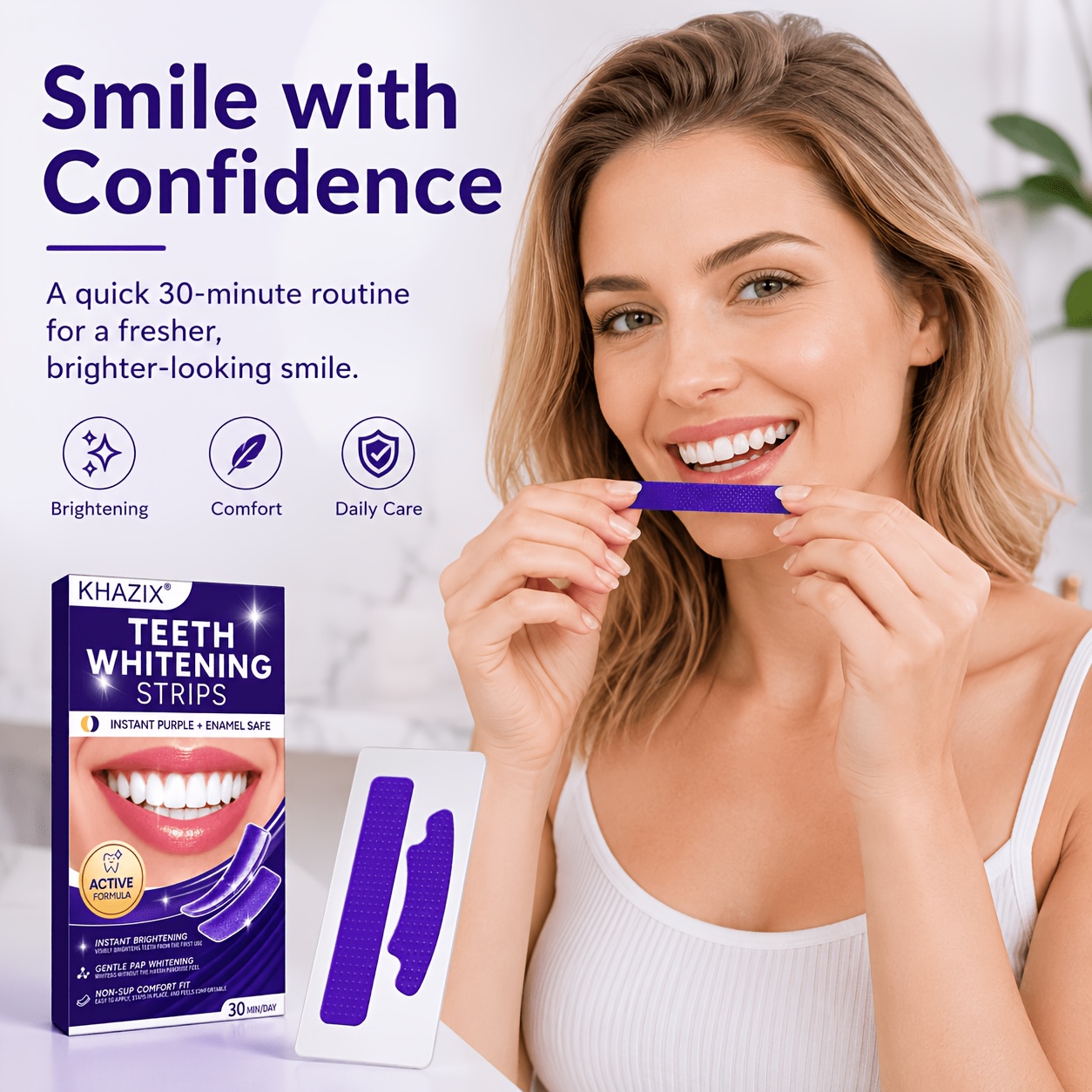 แถบฟอกฟันขาวสีม่วง 5/10 คู่ ยึ - Teeth Whitening Strips Permanent บทวิจารณ์และราคา