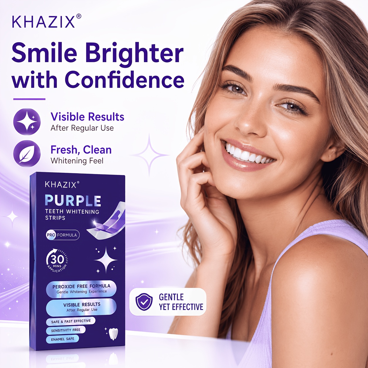 แถบฟอกฟันขาวสีม่วง 1/10 คู่ แน - Teeth Whitening Strips Permanent บทวิจารณ์และราคา