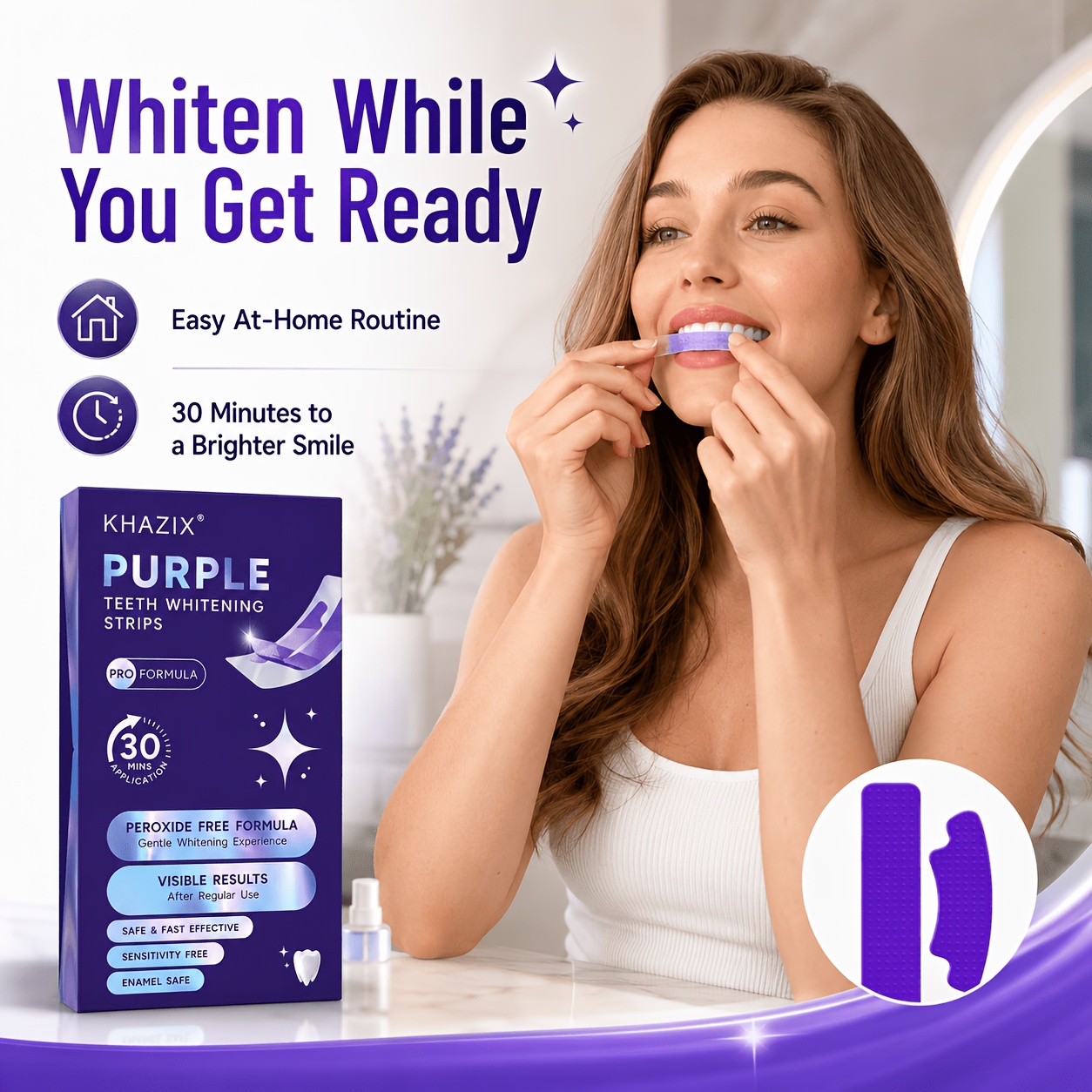แถบฟอกฟันขาวสีม่วง 1/10 คู่ แน - Teeth Whitening Strips Permanent บทวิจารณ์และราคา