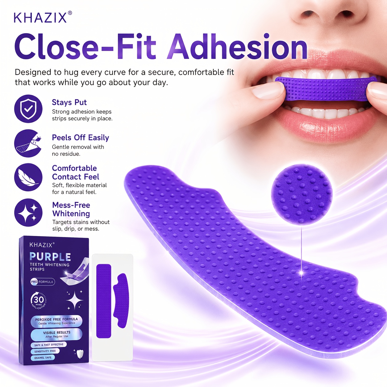 แถบฟอกฟันขาวสีม่วง 1/10 คู่ แน - Teeth Whitening Strips Permanent บทวิจารณ์และราคา